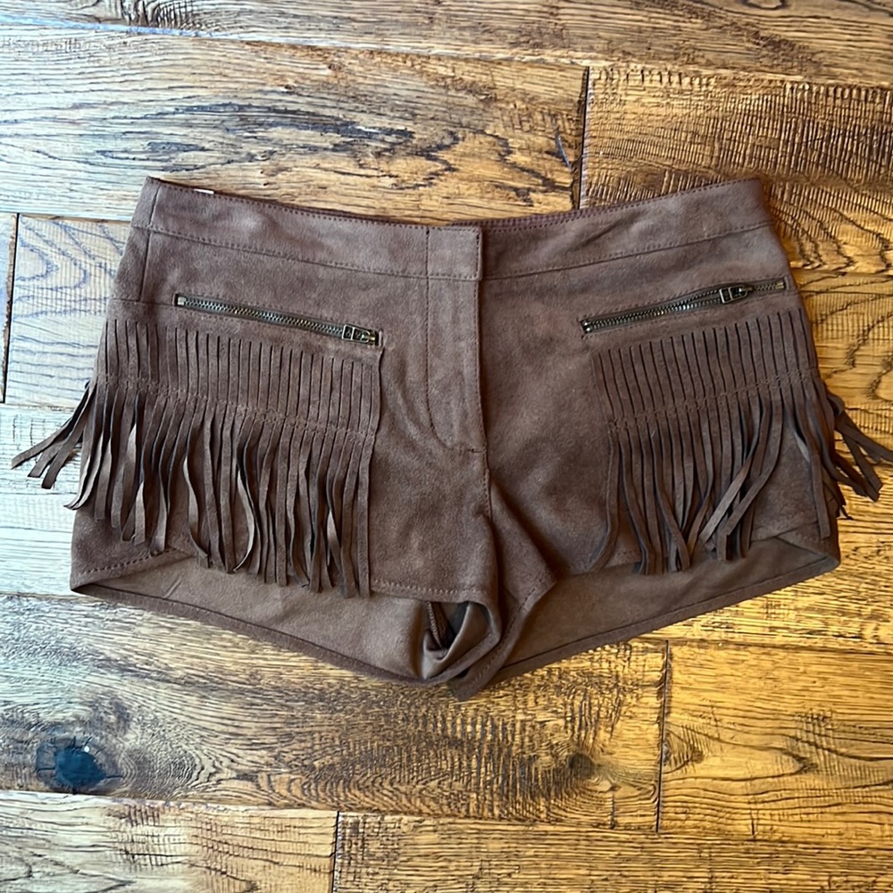BCBG MaxAzria fuex suede fringe shorts